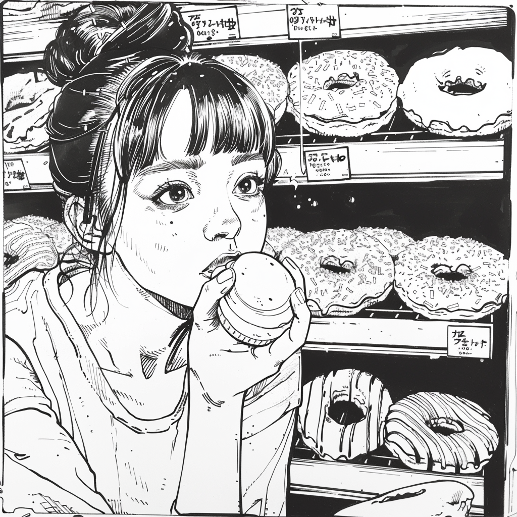 Woman Recording Tiktok in Donut Shop