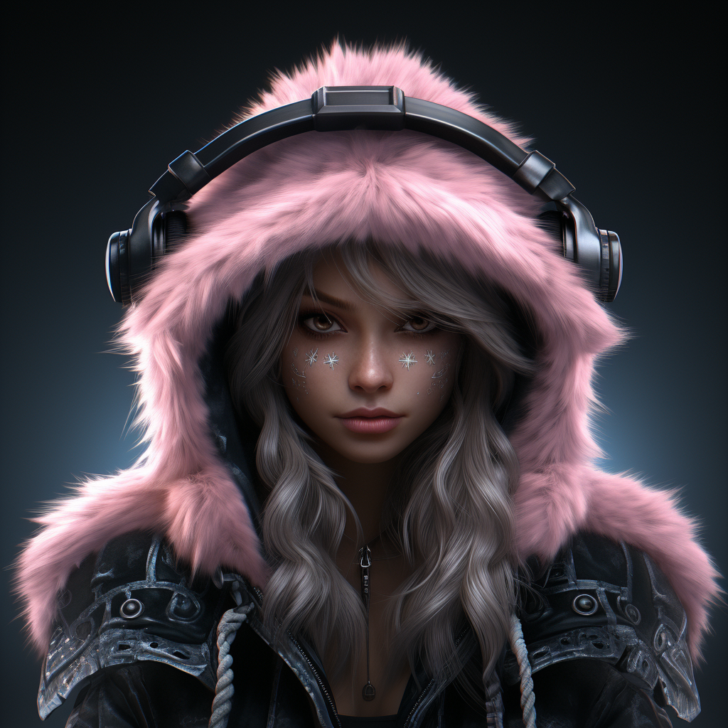 Stylish gamer girl with fur hat and headphones