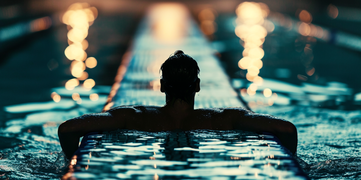 Rear View of Competitive Swimmer on Diving Block