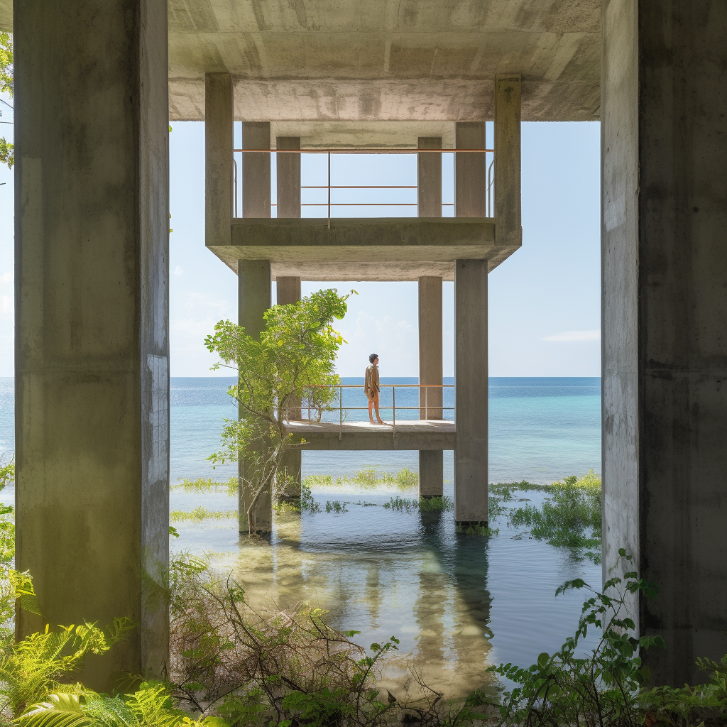 Concrete Steel Campo Baeza Tower amidst mangrove and sea