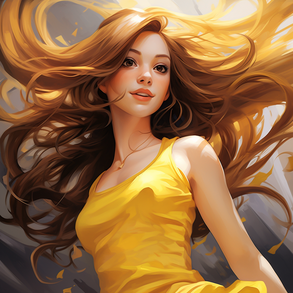 Confident girl in yellow dress with long hair