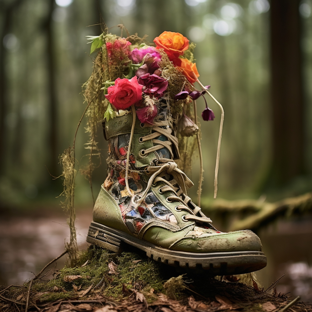 Colorful forest scene with confused hare and unlaced shoes