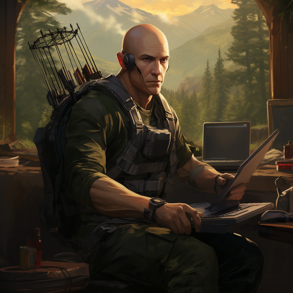 Conservative Bald Guy with Computers and Compound Bows