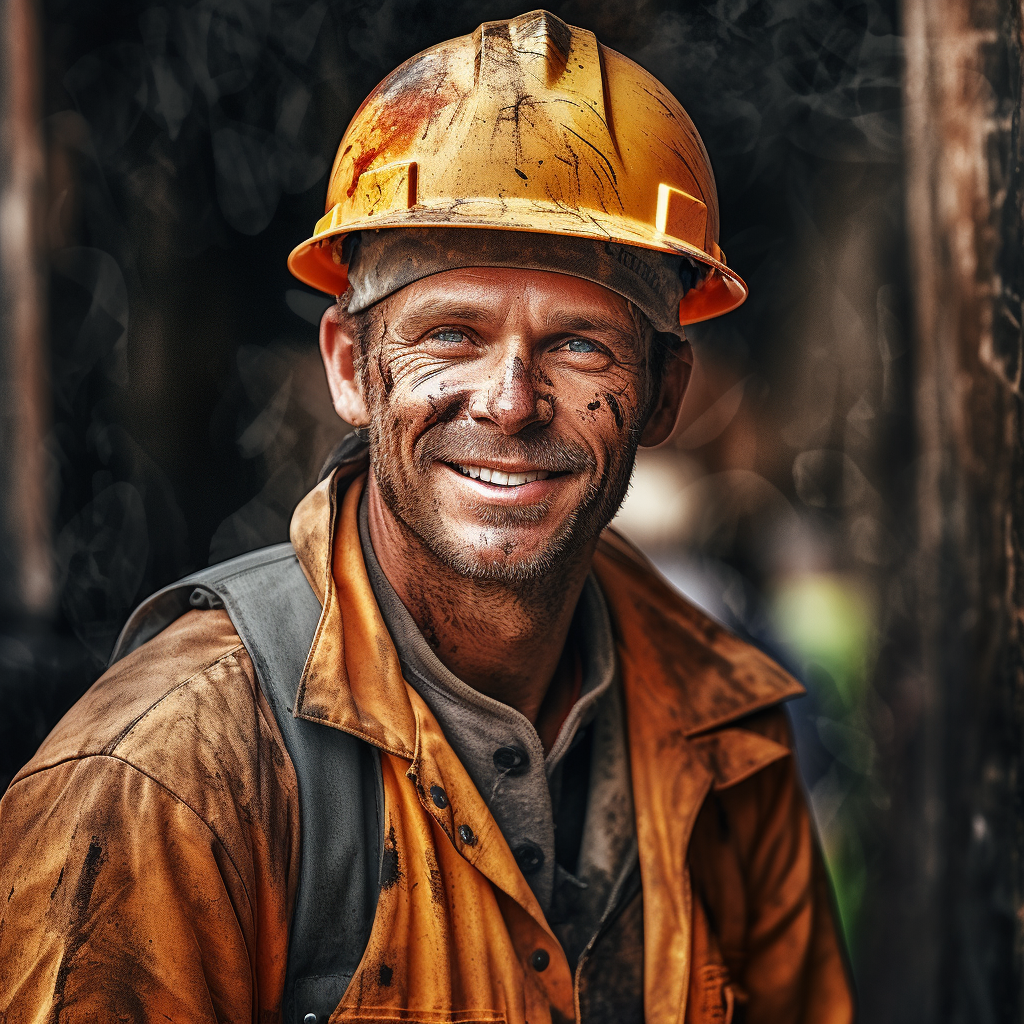 Smiling construction worker showcasing power and soulfulness