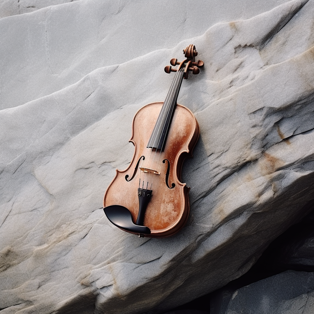 Minimalist violin with organic stone carvings