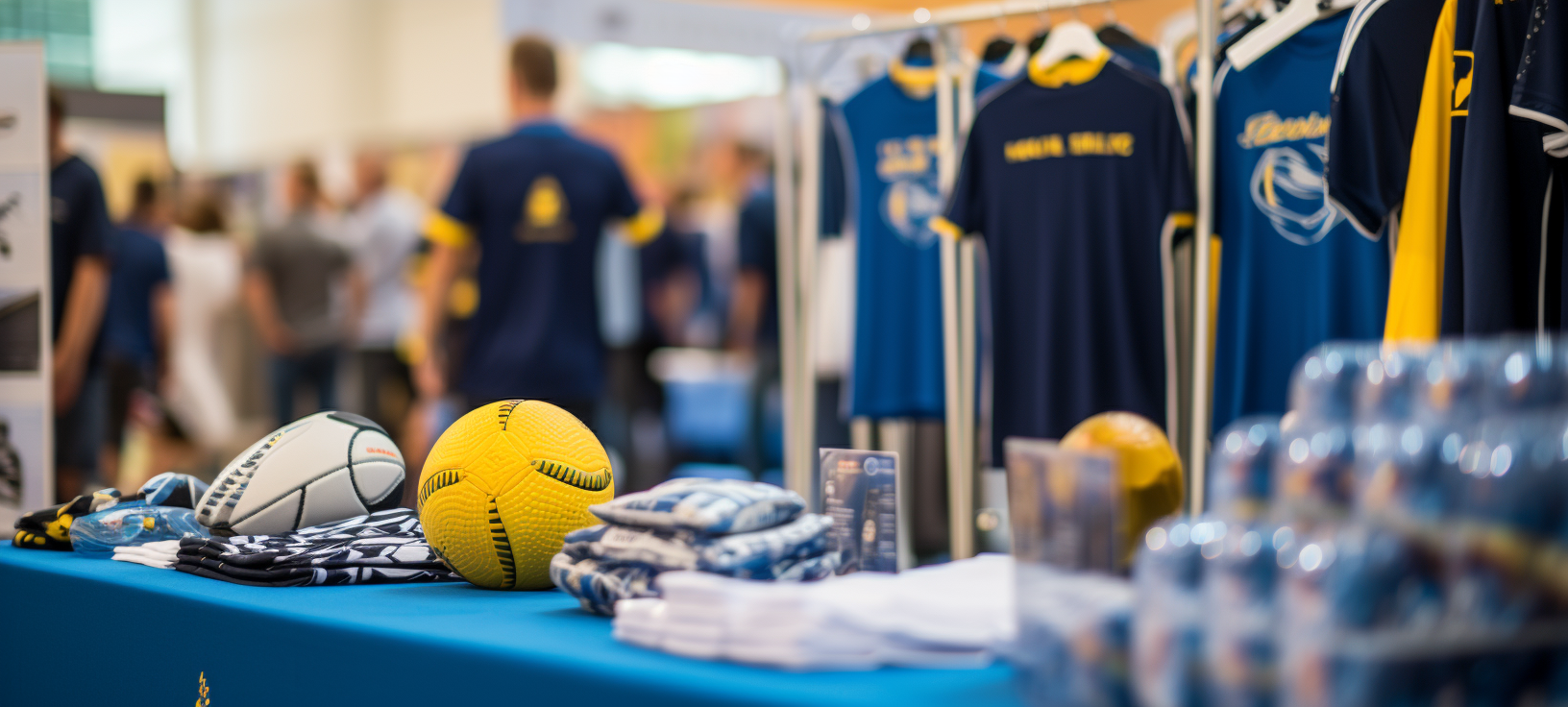 Convention Display Products in Yellow, Blue, and White