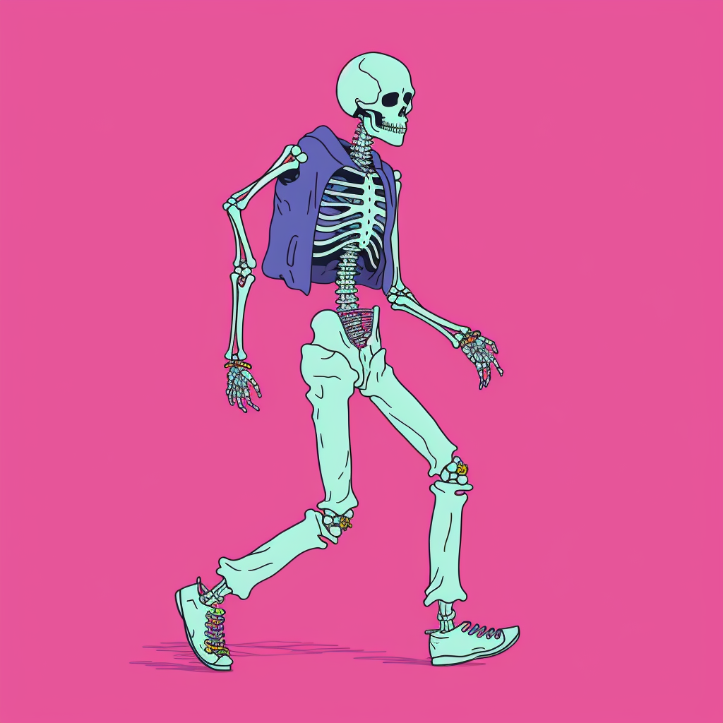 Colorful skeleton skating with metal chains