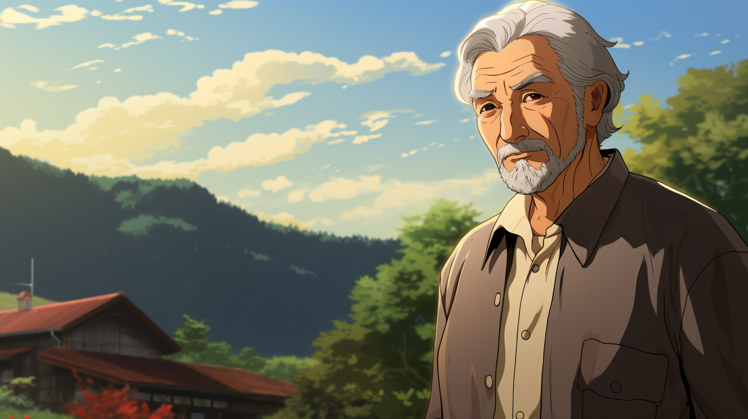 Wise Grandfather in Ghibli Art Style