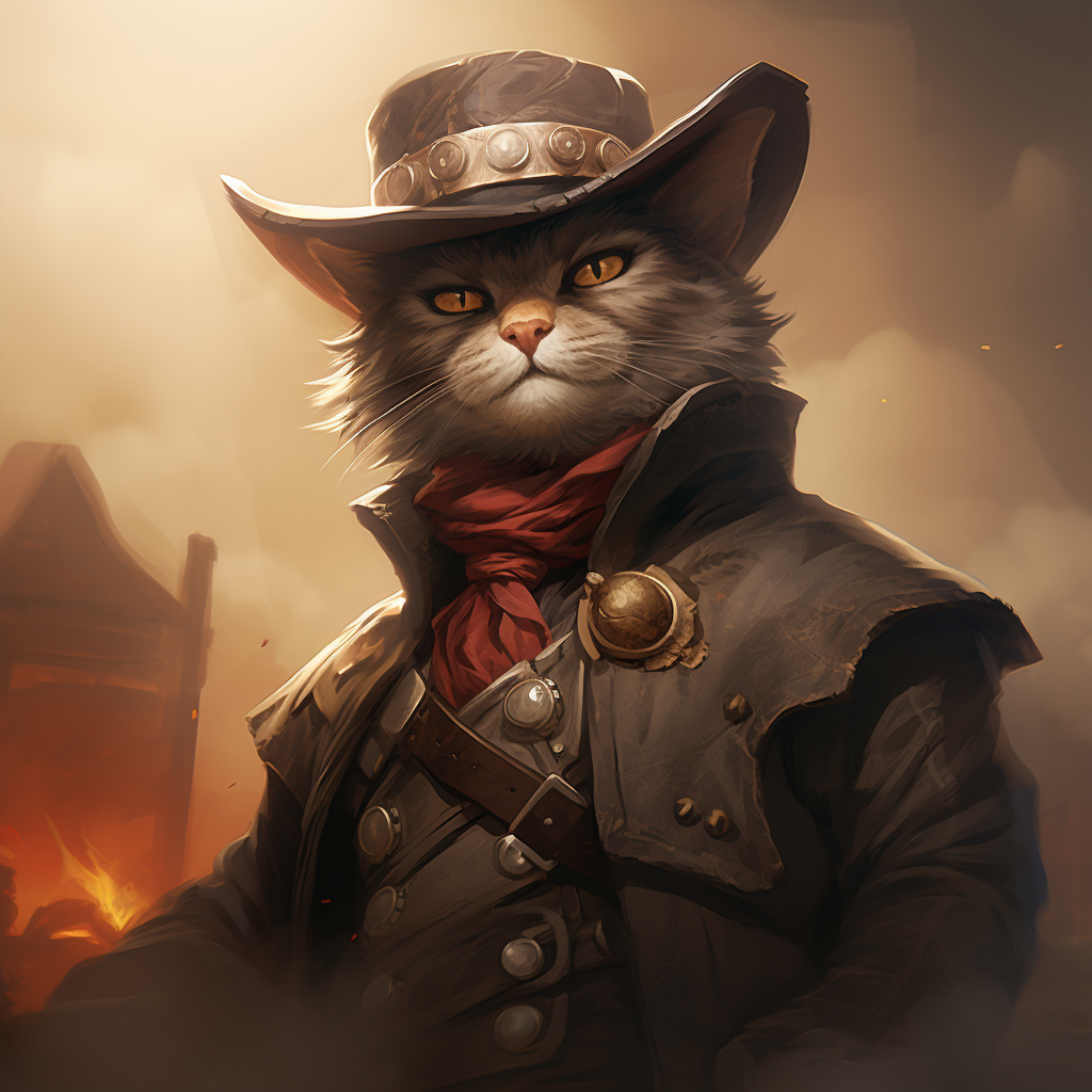 Cat wearing cowboy hat with sneering expression