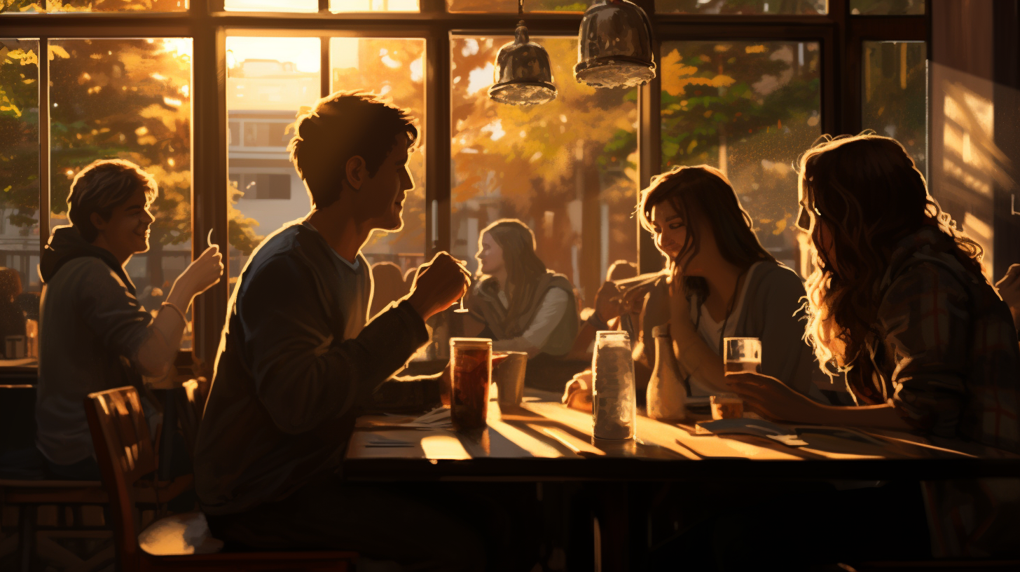 Young people chatting in cozy bar