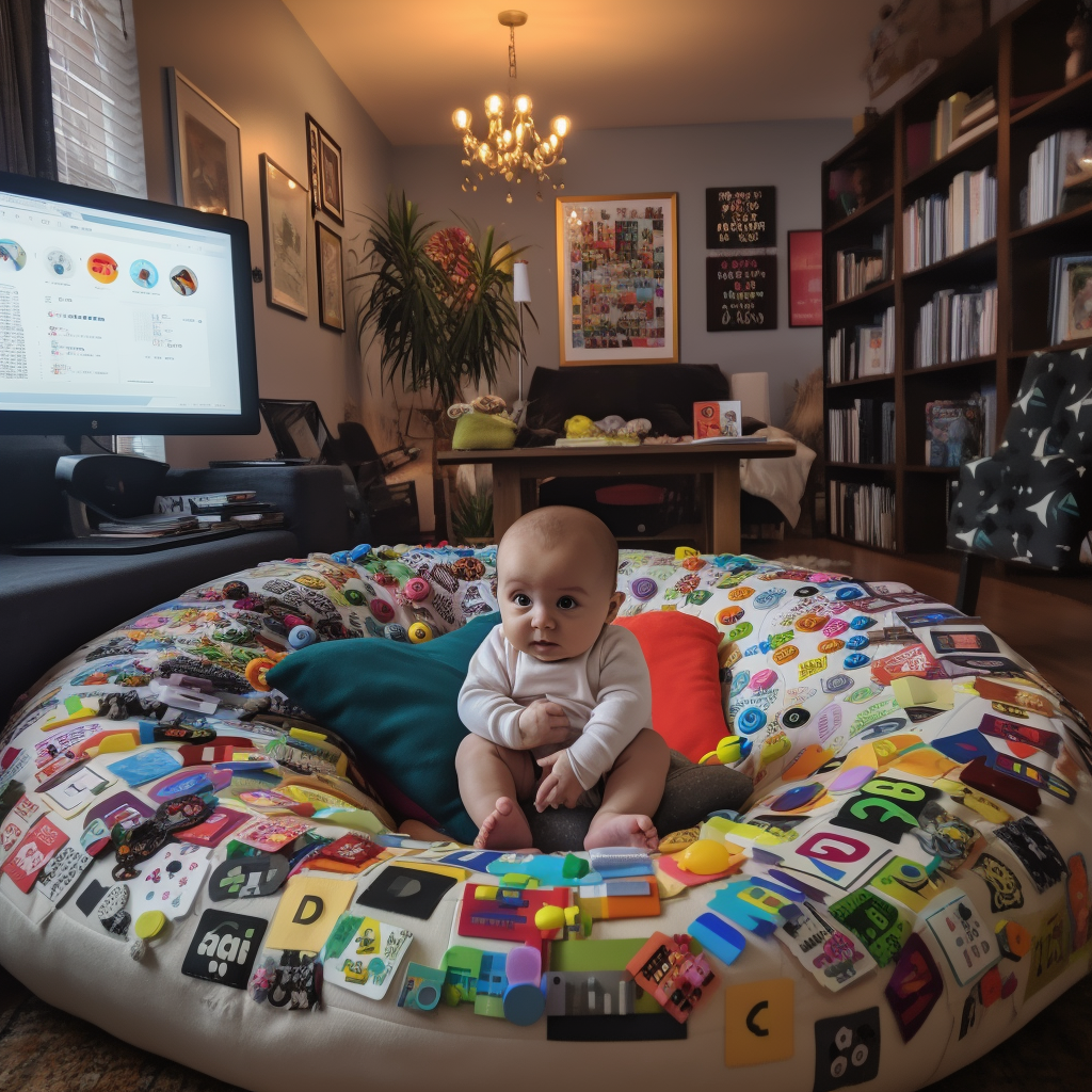 Adorable baby in onesie solving programming puzzles