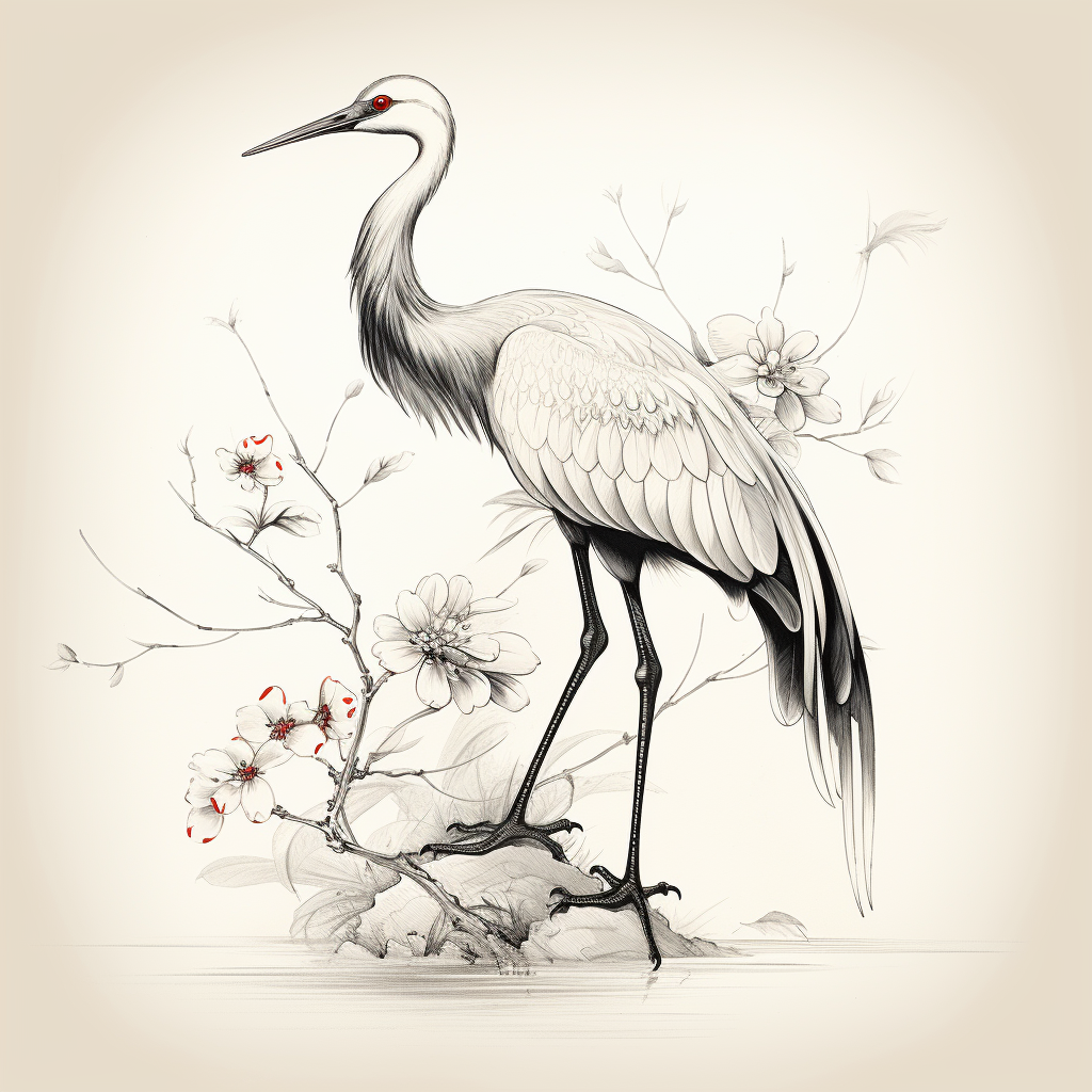 Chinese Crane Painting Line Drawing