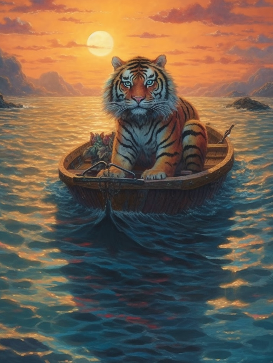 Colorful Psychedelic Tiger in a Boat