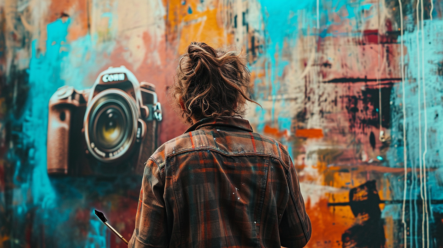 Artist painting mural of Canon Camera