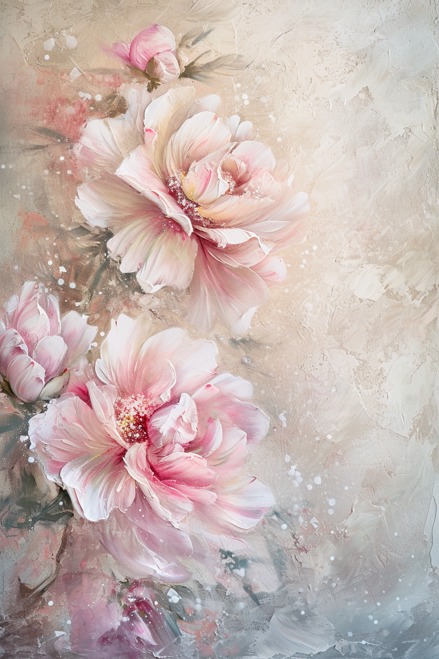 Creamy Textured Painting with Peonys Flowers