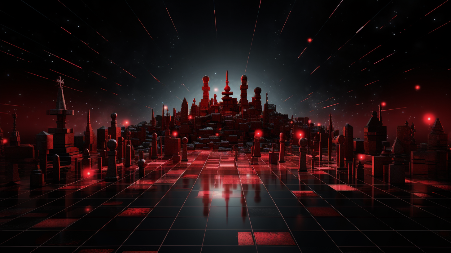 Creative black strategy space background with red highlights