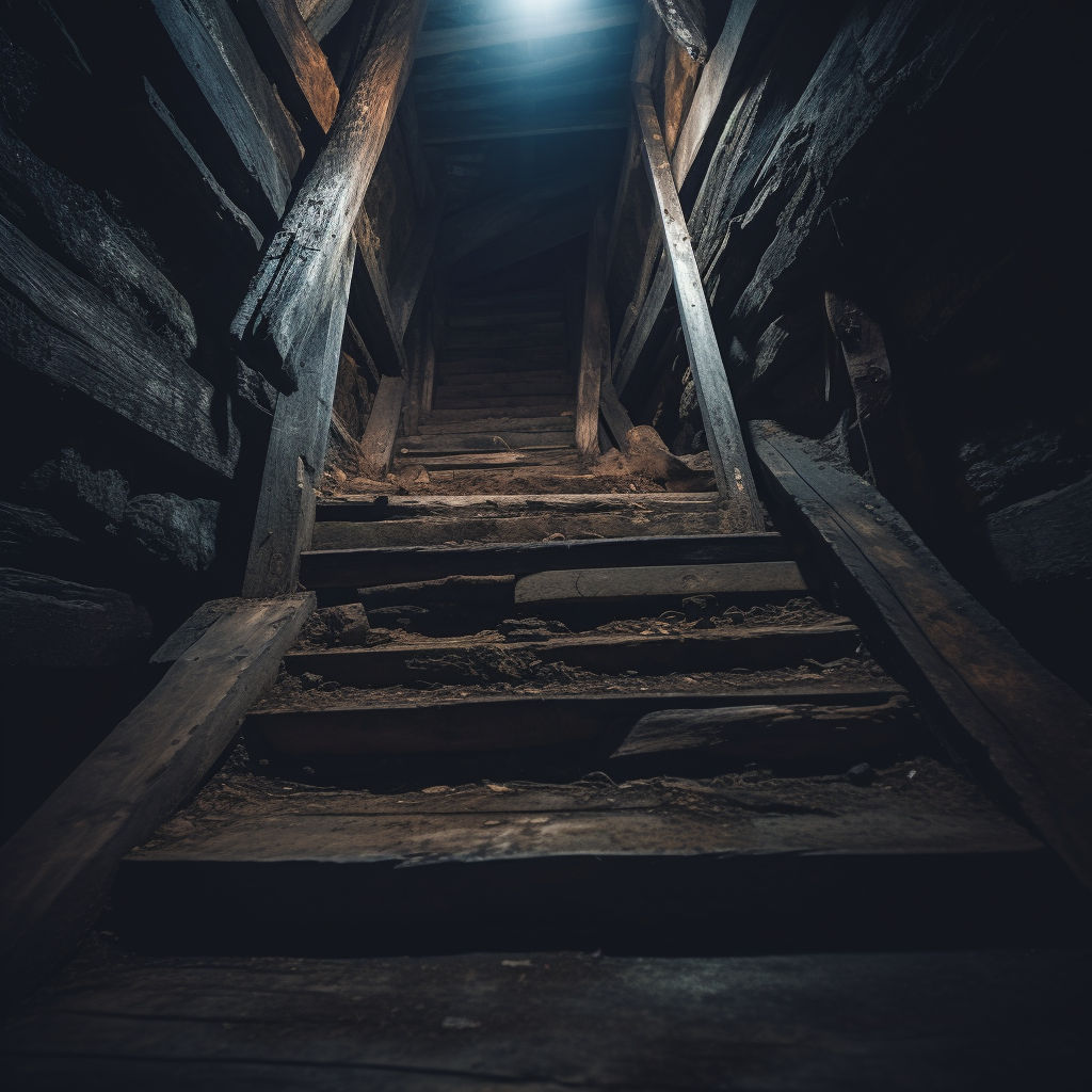 Wooden stairs in creepy cellar