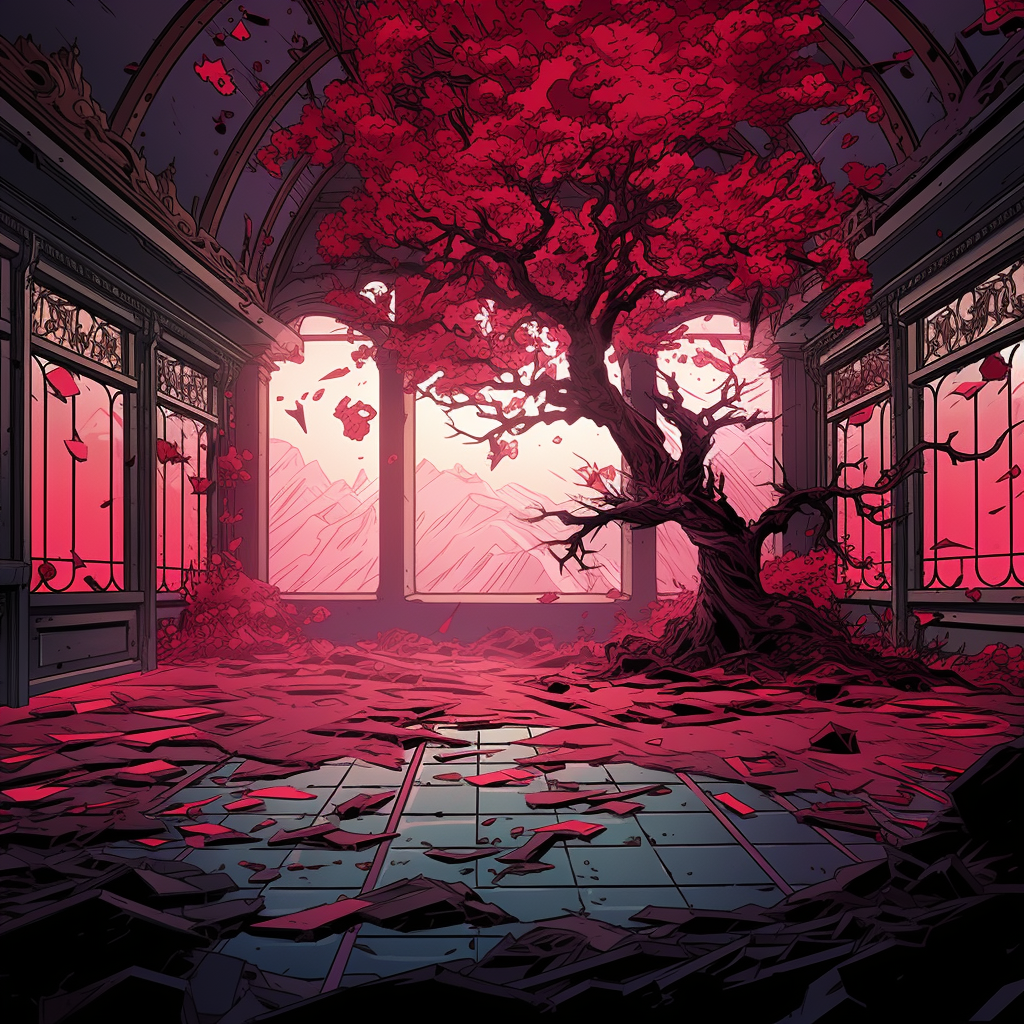 Ballroom with Crimson Crystallized Tree Branches