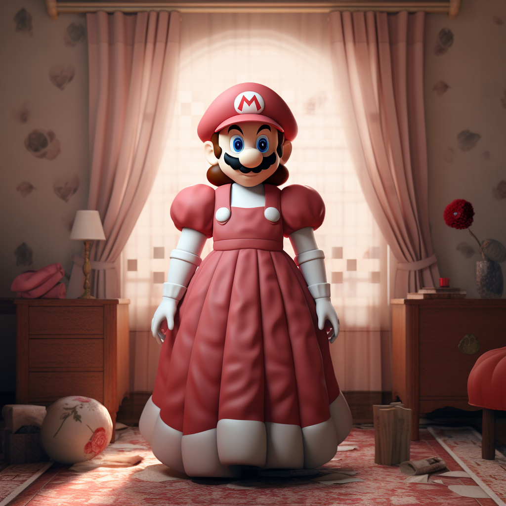 Mario game character in a room