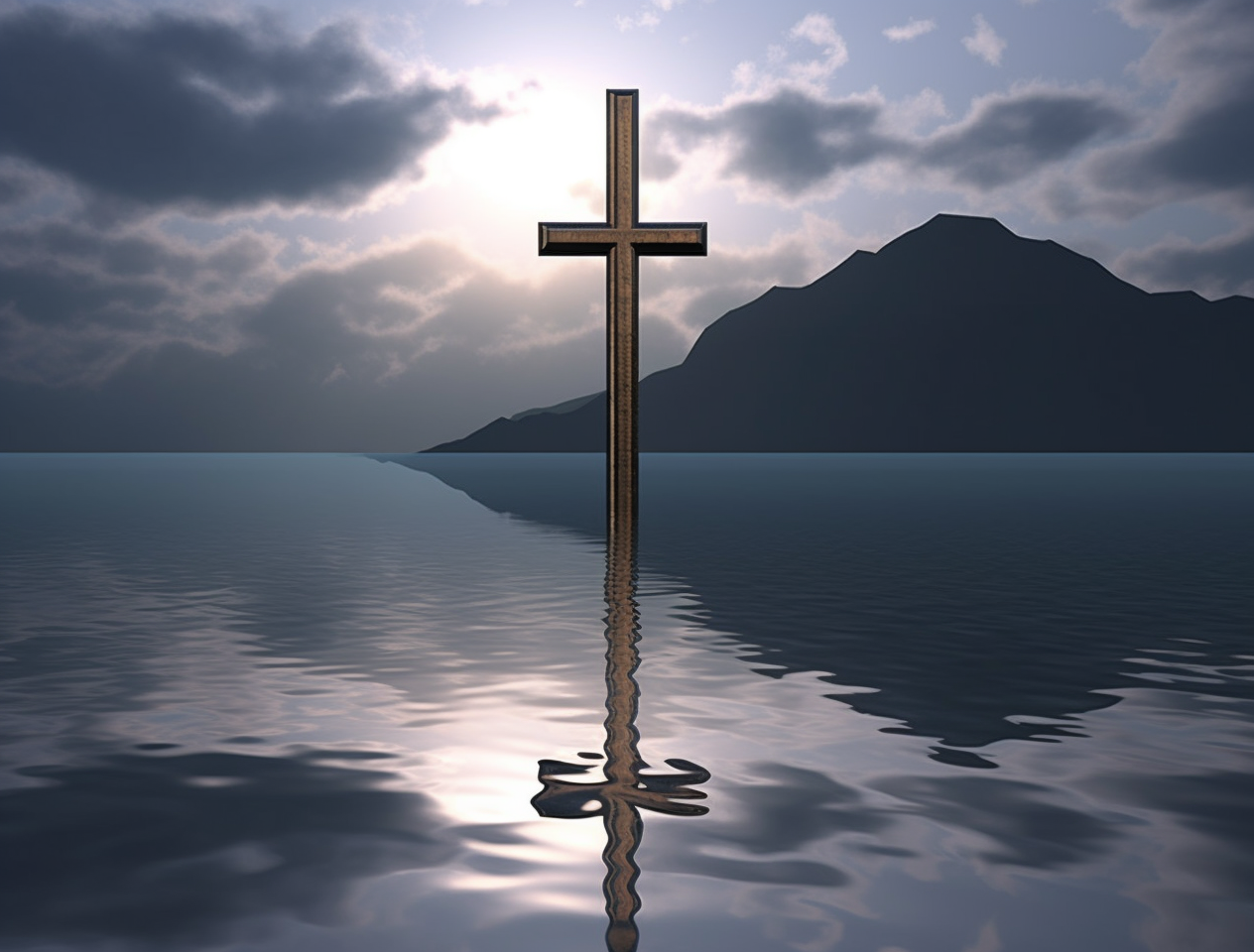 Reflective Cross and Knife in Water