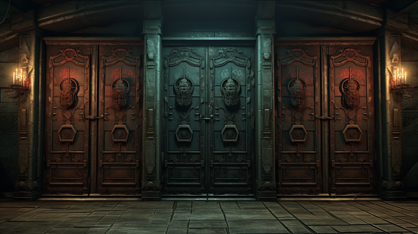 Image showing three doors, one cursed in the middle