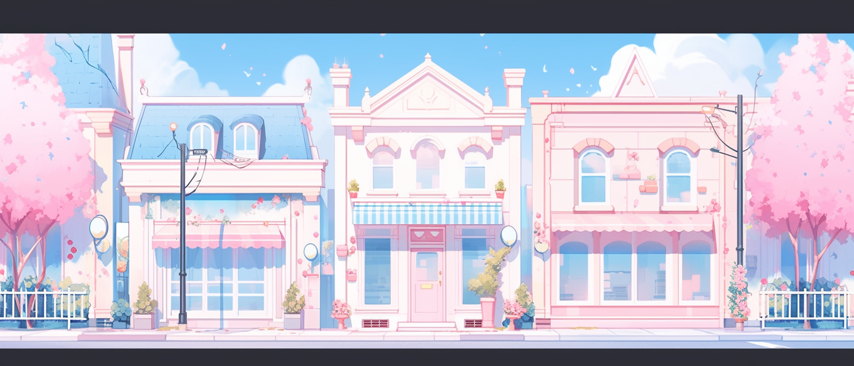 Cute anime street with blue skies