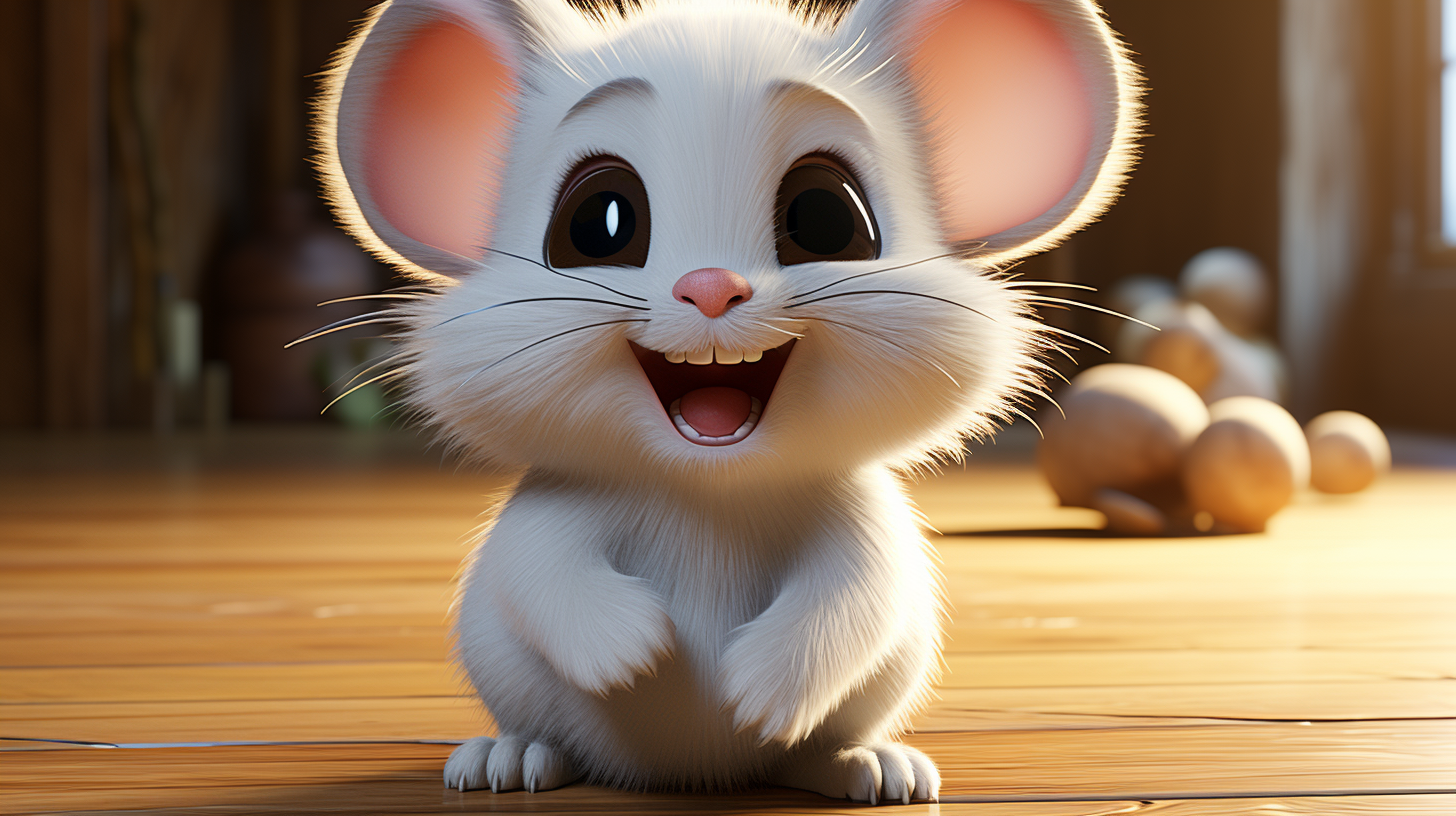 Playful baby cartoon playing with a mouse