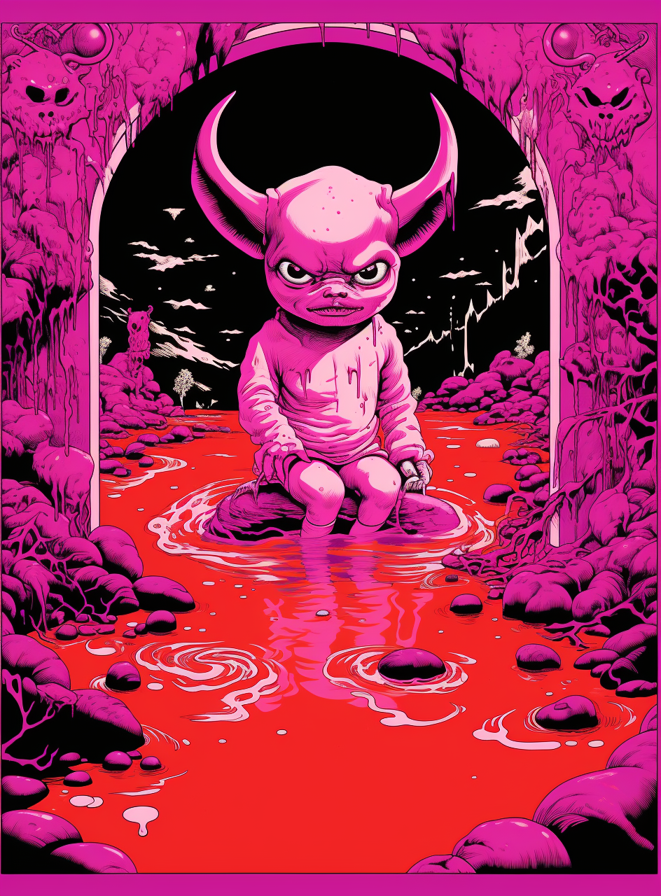 Purple cute baby devil with panic Japanese style