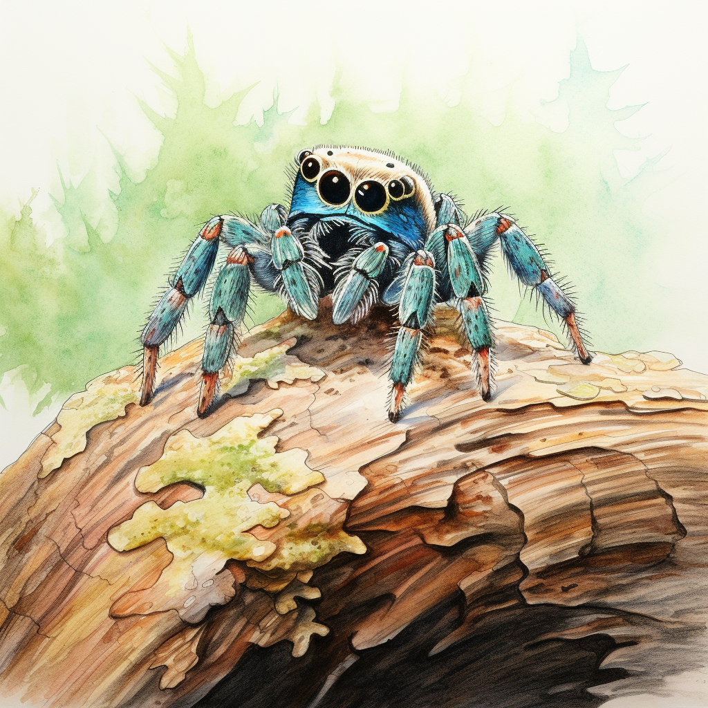 Beautiful Baby Jumping Spider in Watercolour