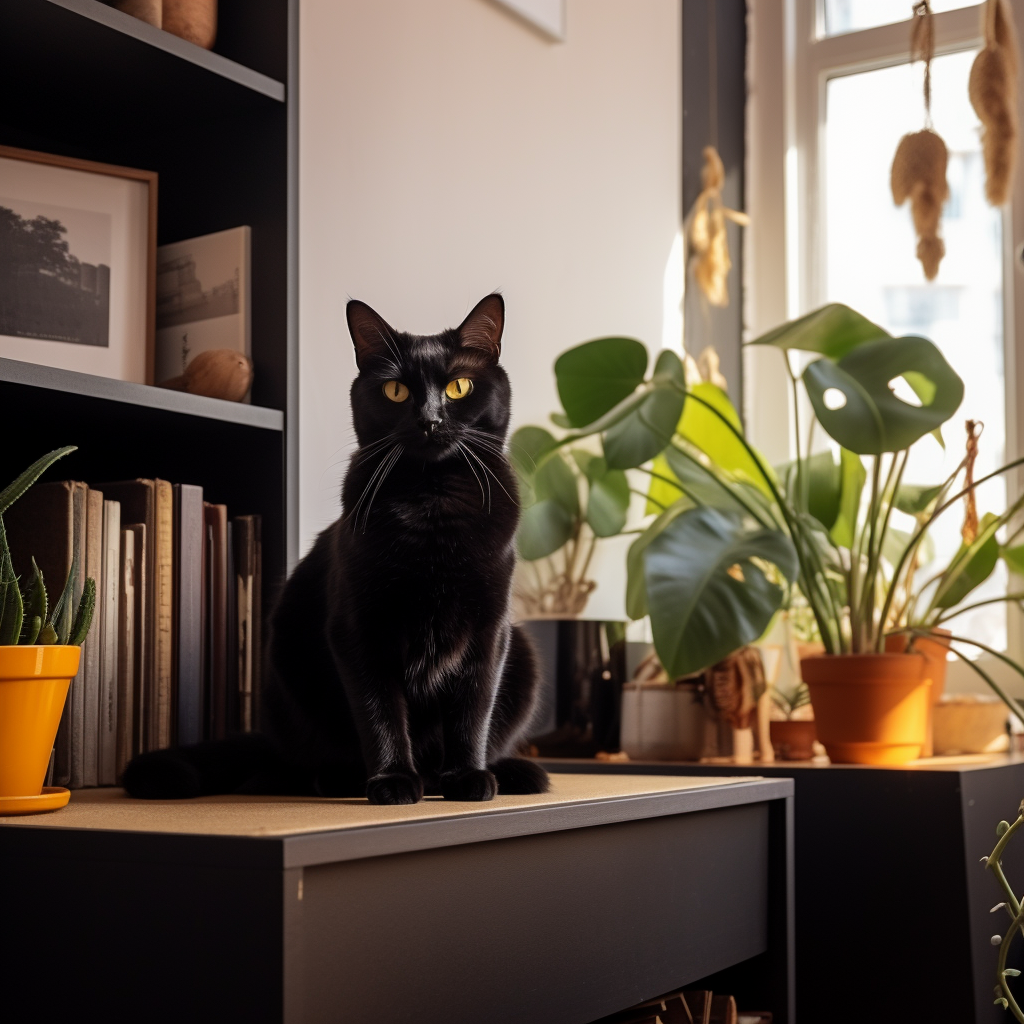 Cute black cat Anakin playing