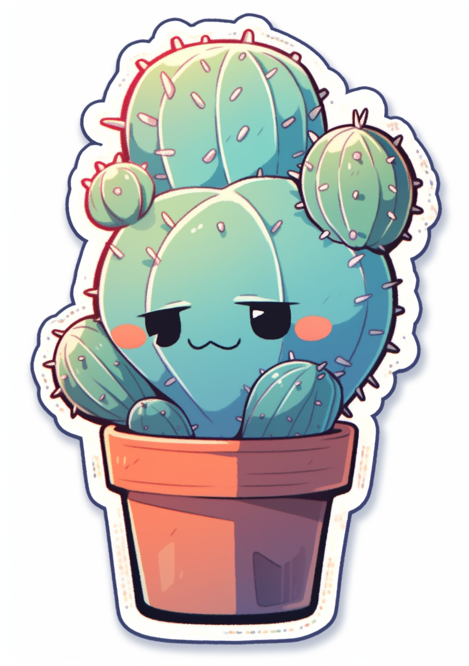 Cute cactus sticker illustration on white background