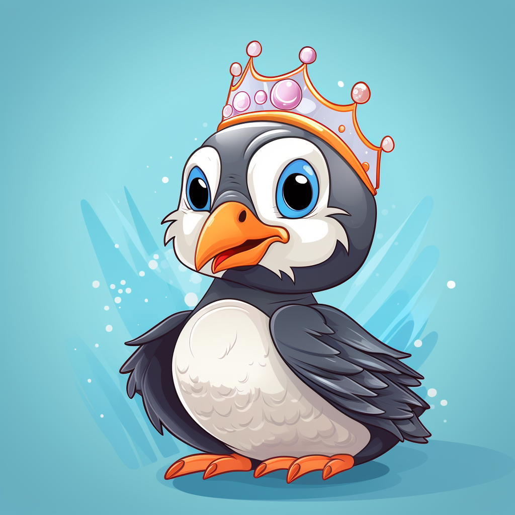 Cartoon puffin with tiara