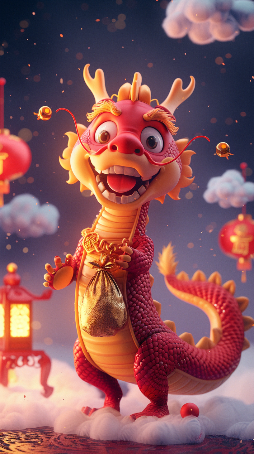 Cute Chinese Dragon Holding Lantern