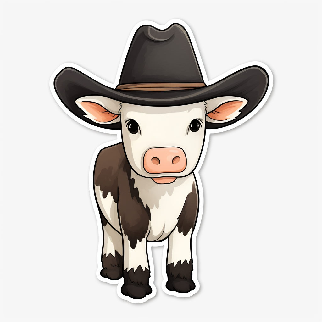 Adorable Cow with Cowboy Hat