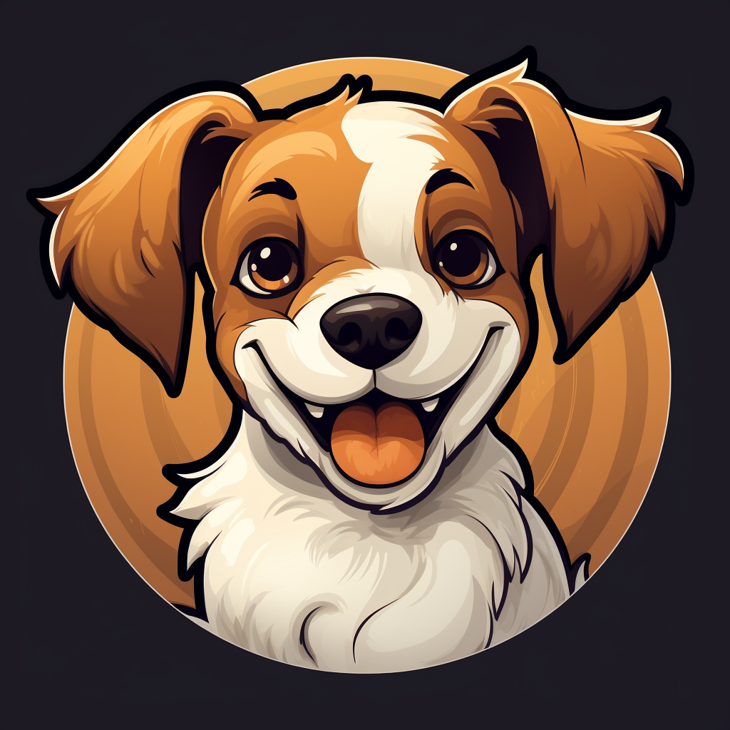 Cute dog caricature illustration with dark, white, and amber colors