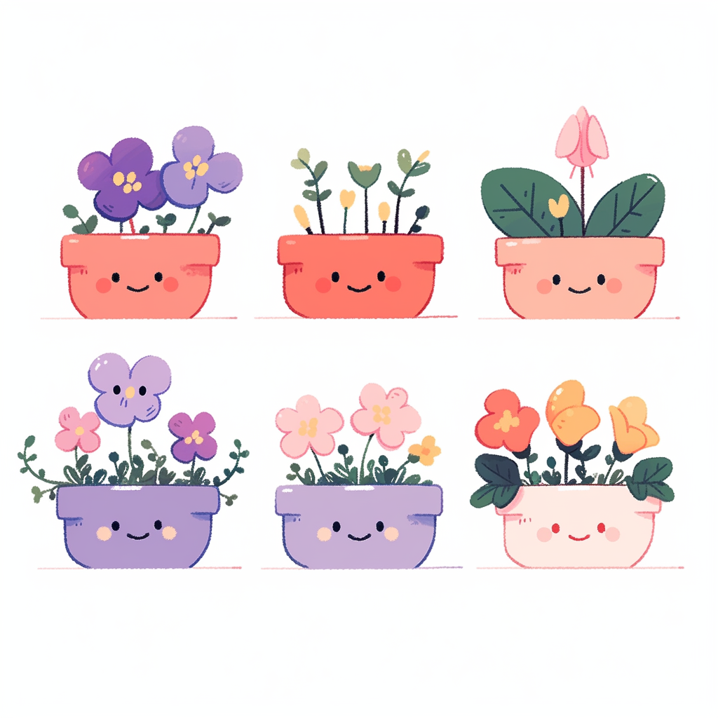 Cute flowering plant with funny expressions