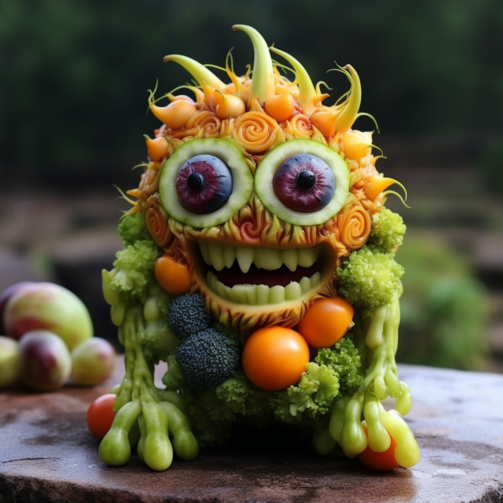 Colorful cute monster made of fruits and veggies