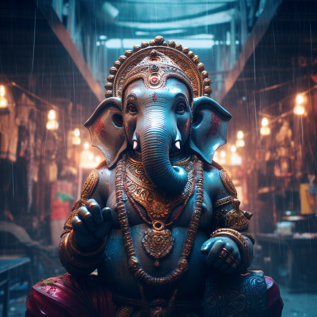 Close-up Portrait of Cute Ganesha at Night