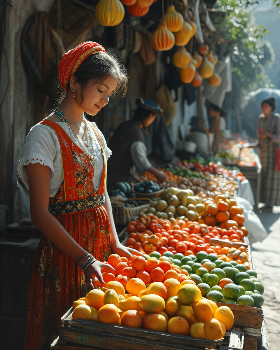 Girl selling fruits at the market