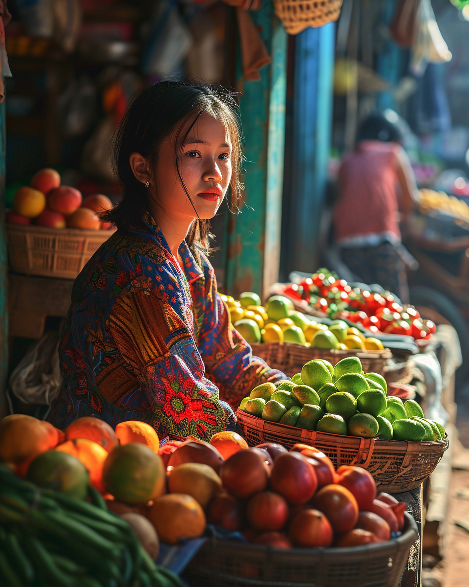 Cute girl selling fresh fruits