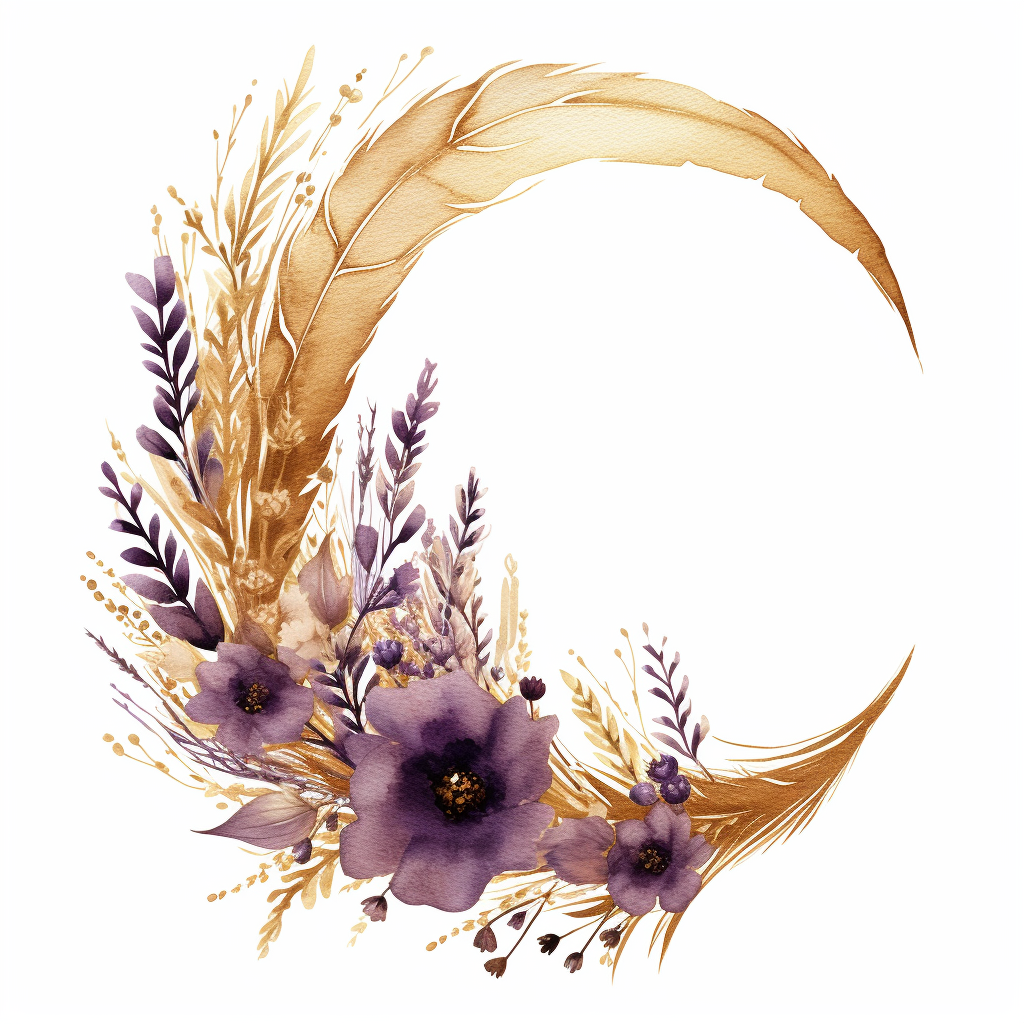 Golden purple pampas rustic bohemian flower clipart