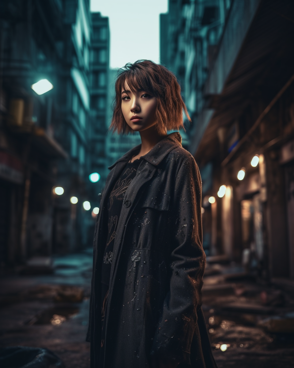 Portrait of a Cute Japanese Girl in Abandoned City