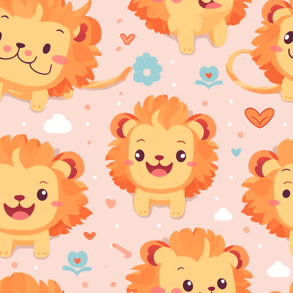 Cute lions playing in kawaii style