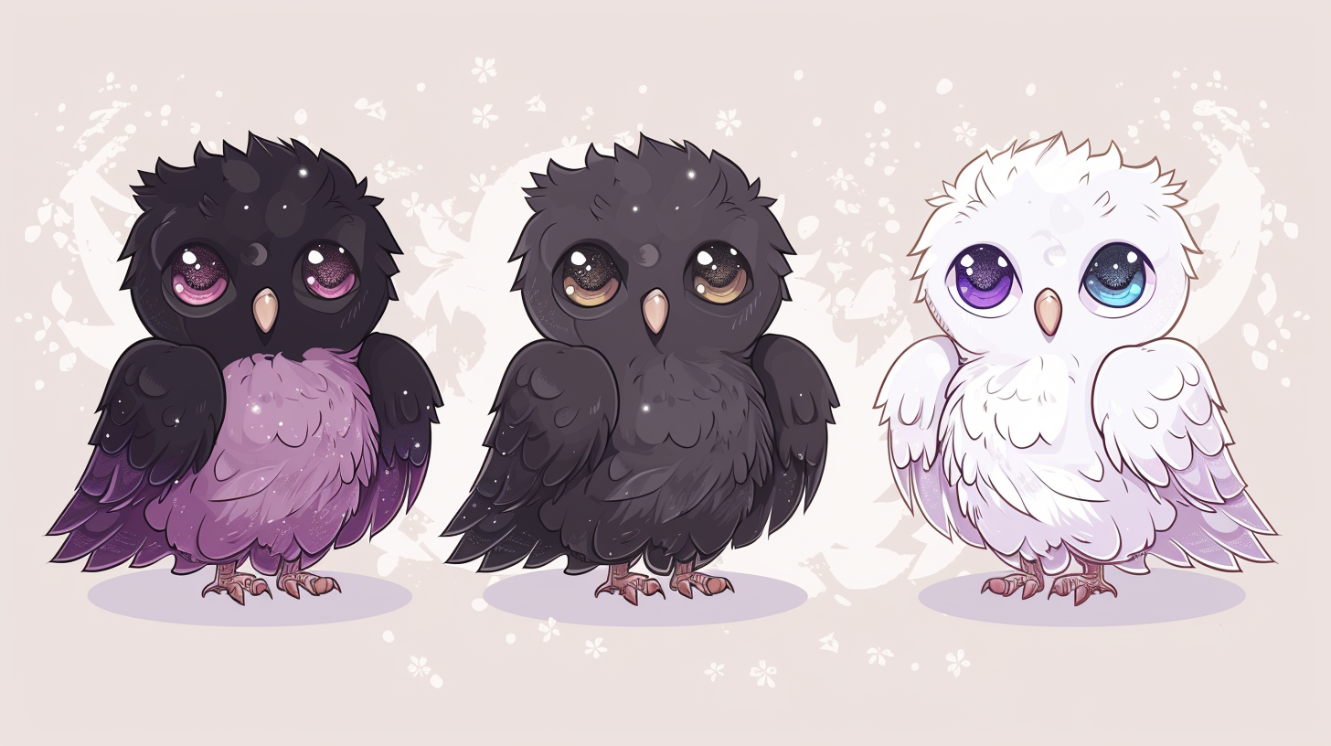 Cute Owl Hyakki Yako in White and Purple