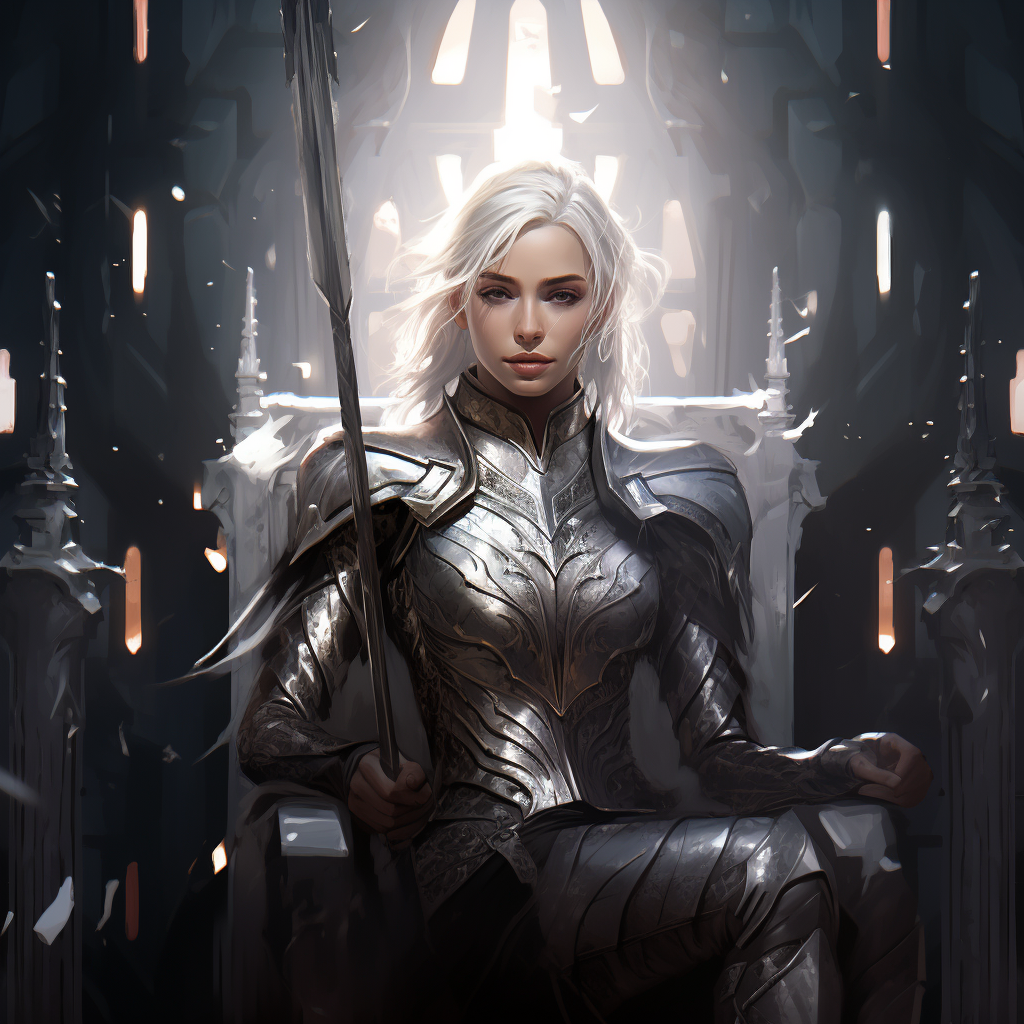 Cute pale elf on throne with dramatic lighting