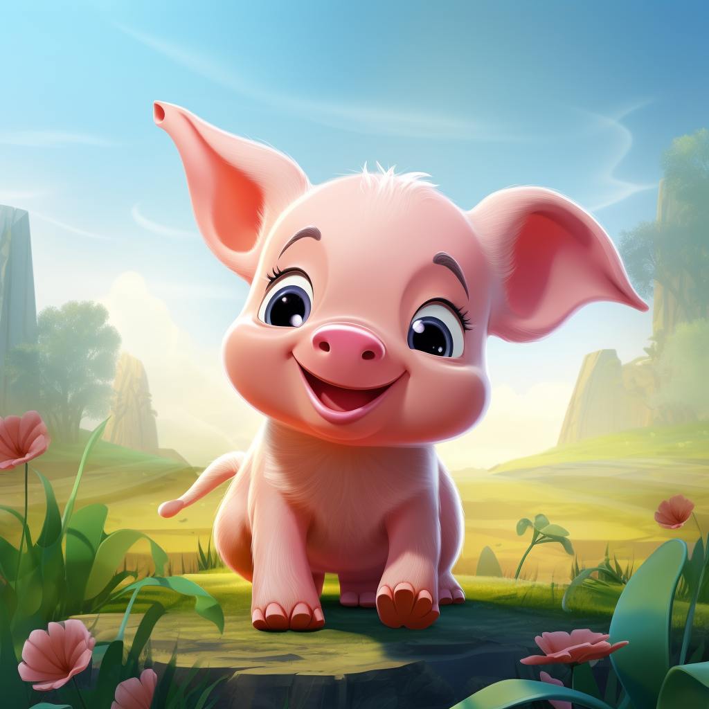 Adorable pink piglet in beautiful nature