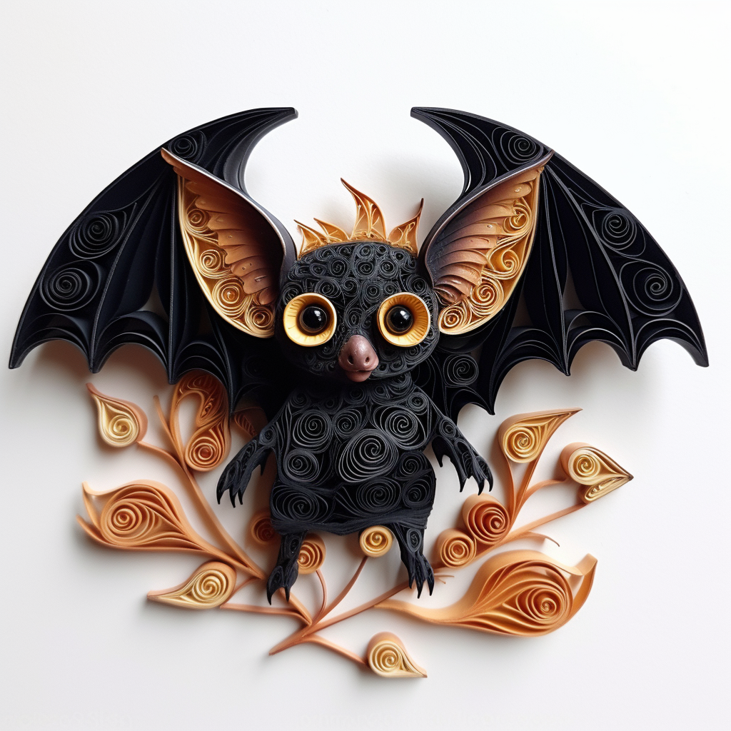 Beautiful handmade quilled bat artwork