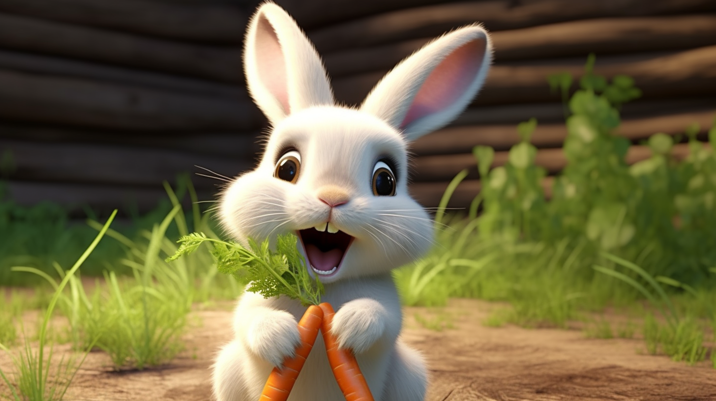 Cute rabbit enjoying long carrot