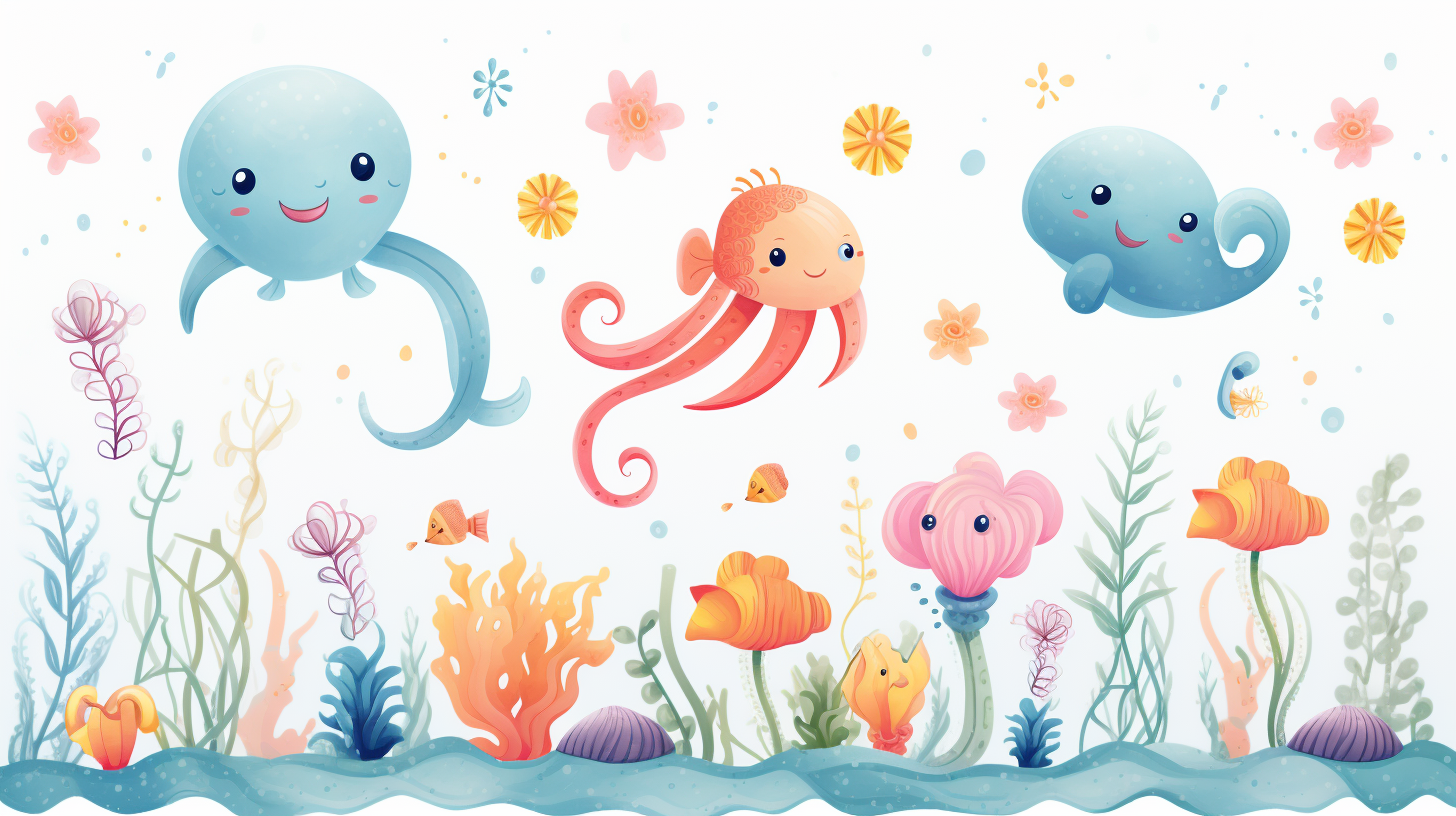 Cute sea animals in a sweet and comic style