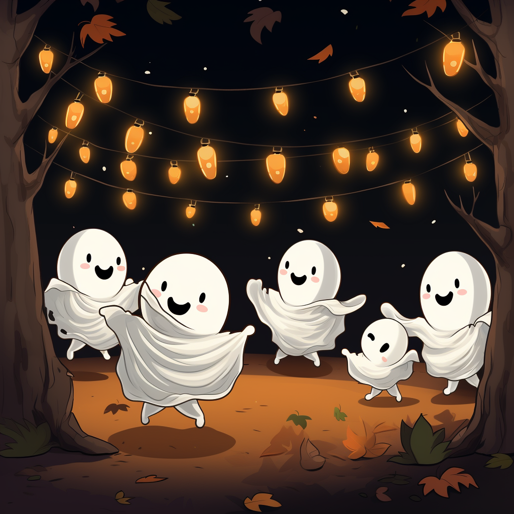 Group of cute ghosts having a party